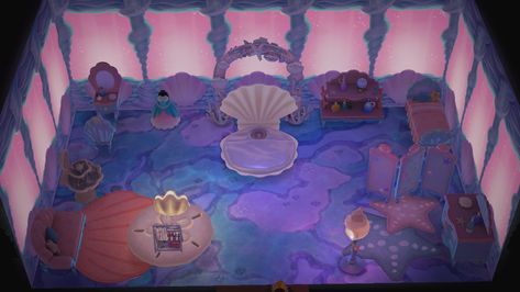 Animal Crossing Mermaid Room, Animal Crossing Rooms, Acnh Mermaid, Acnh Interior, Acnh House, Mermaid Island, Mermaid Room, Island Map, Decor Idea