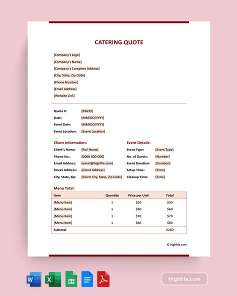 Catering Quote Template Recipe For Success, Quote Template, Catering Business, Catering Menu, Personal Chef, Clear Communication, Content Planning, Catering Services, Menu Items