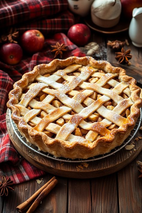 🍏🥧 Indulge in the classic comfort of homemade apple pie! This scrumptious delight is beautifully complemented by a sprinkle of cinnamon and sugar, just waiting to be savored. Perfectly captured on an old wooden table with a charming red plaid fabric, the warm tones and textures invite you to take a slice. ✨ Enjoy the natural light and soft shadows that enhance the pie's inviting details! 🍽️❤️ #ApplePie #BakingLove #ComfortFood #FoodPhotography #HomemadeDelights #CinnamonSugar #CozyVibes... Apple Pie With Ice Cream Aesthetic, Autumn Pie Aesthetic, Apple Pie Photography Food Styling, Apple Pie Pictures, Apple Pie Christmas, Apple Pie Photography, Apple Pie Aesthetic, Christmas Apple Pie, Apple Cinnamon Pie