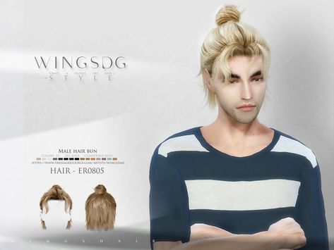 The Sims Resource - Male hair bun ER0805 Sims 4 Hair Male, Man Bun Hairstyles, Sims 4 Tsr, Mod Hair, Pelo Sims, Male Hair, Sims 4 Teen, Sims 4 Dresses, Sims Four