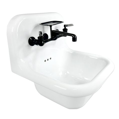 Nantucket Sinks 16.5''Fireclay Specialty Wall Mount Bathroom Sink with Faucet and Overflow | Wayfair Matte Black Accessories, Vintage Sink, Matte Black Faucet, Bath Sink, Wall Mount Sink, Black Faucet, Drain Opener, Bath Sinks, Plumbing Bathroom