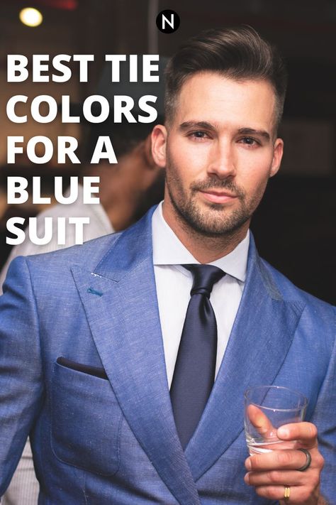 Most tie colors look excellent with a blue suit. If you’re unsure about a tie color, wear a black one. Otherwise, wear one that fits the occasion and season. Then, try different textures and patterns to add interest to your blue suit outfit. Ties For Blue Suits Wedding, Medium Blue Suit Men, Men’s Navy Suit Outfit, Ties That Go With Navy Suit, Ties For Blue Suits, Navy Suit Styling, Ties With Blue Suits, Blue Suit Men Tie Color Combos, Ties For Navy Blue Suits