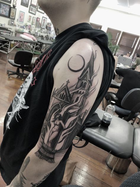 Stake Tattoo, Witch At The Stake, Burning Witch, Witch Burning, Burning Church, Trending Tattoos, Circle Tattoo, Hand Tats, Witch Tattoo