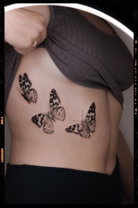 Rib Butterfly Tattoos Inspiration Sleeve Tattoos Dragon, Butterfly Tattoo Rib Cage, Hairstyles Neck Length, Haircuts For Permed Hair, Tattoo Rib Cage, Matching Butterfly Tattoos, Tattoo Rib, Mouth Tattoo, Scar Cover Up