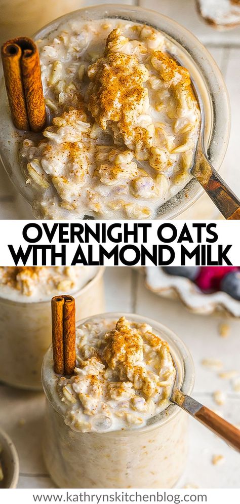 Overnight Oats with almond milk make the perfect breakfast for busy mornings and made with healthy ingredients. These oats have a creamy texture and you can add any of your favorite flavors, add-ins, and toppings! Overnight Oats Almond Milk, Overnight Oats With Almond Milk, Oatmeal With Almond Milk, Healthy Easy Recipe, Breakfast For Busy Mornings, Vanilla Overnight Oats, Overnight Oats Recipe Easy, Food And Drink Recipes, Best Overnight Oats Recipe