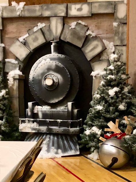 Polar Express holiday party Polar Express Outdoor Christmas Decorations, Polar Express Lantern, Trunk Or Treat Polar Express, Polar Express Home Decor, Polar Express Desk Decorations, Polar Express Background, Polar Express Display, Polar Express Themed Party, Polar Express Tree Ideas