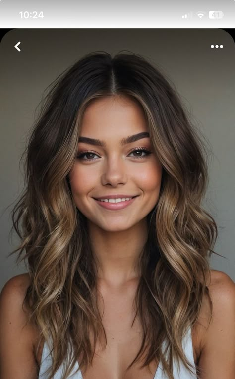 Chloe Lewis Hair, 2024 Balayage Trends, Money Piece Side Part, Dark Brown Hair With Caramel Balayage, Layered Haircuts For Medium Hair Straight, Golden Bronde Balayage Honey, Hair Colour For Brown Skin, Foilage Balayage, Lived In Brunette Balayage