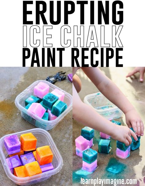 How to make erupting ice cute! Ice Chalk, Ice Cube Painting, Crafts Ideas For Kids, Arts And Crafts Ideas, Chalk Paint Recipe, Curious Kids, Science Activities For Kids, Outdoor Activities For Kids, Toddler Fun