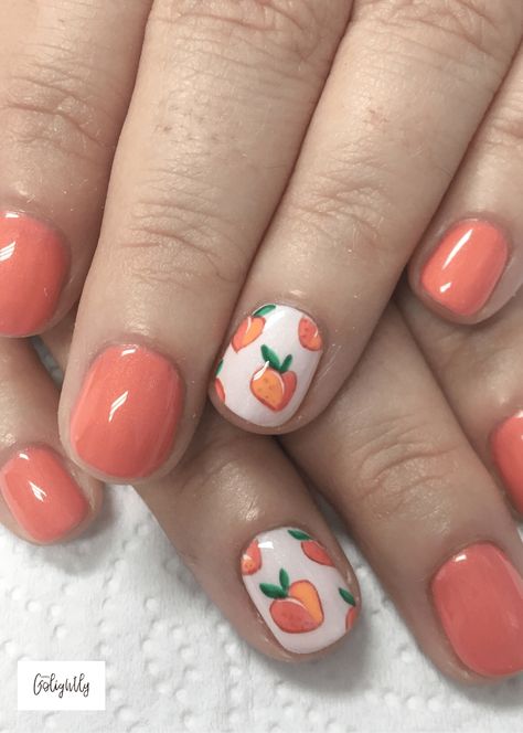 Peach Nail Art Designs for January National Peach Day Peach Nail Art Designs, Peach Acrylic Nails, Peach Nail Art, Argyle Nails, Fruit Nail Art, January Nails, Peach Nails, Pedicure Designs, Spring Nail Art