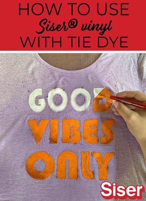 How to use Siser® vinyl with tie dye and tie dyed fabric. Tie Dye Shirts With Vinyl, Unique Tie Dye Patterns, Tie Dye Vinyl, How To Make A Tie, Diy Tie Dye Designs, Siser Vinyl, Diy Fashion Trends, Dye Techniques, Diy Tie