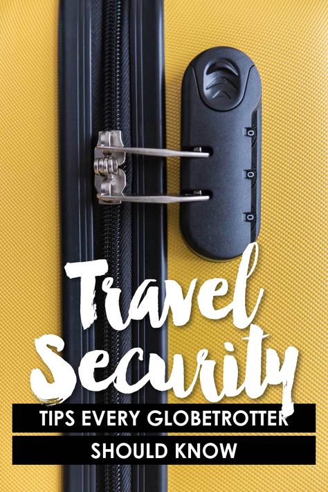 A little security preparation can go a long way to a more relaxing and enjoyable overseas experience. Tips include passport safety, choosing bags, securing valuables, banking and internet.  #travel #traveltips #traveladvice Yellow Suitcase, Hotel Key Cards, Travel Security, Best Suitcases, Zipper Lock, Personal Security, Rental Car, Security Tips, Travel Safety