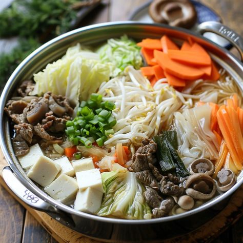 🔥 Warm up with Bulgogi Jeongol! 🍲 #KoreanHotPot #HeartyMeals Bulgogi Jeongol (Bulgogi Hot Pot) Ingredients: Bulgogi beef (200g, marinated) Beef broth (4 cups) Napa cabbage (2 cups, chopped) Carrots (1, sliced) Mushrooms (1 cup, sliced) Tofu (200g, cubed) Green onions (2, chopped) Glass noodles (1 cup, soaked) Soy sauce (2 tbsp) Sesame oil (1 tbsp) Garlic (3 cloves, minced) Instructions: In a pot, bring beef broth to a boil. Add napa cabbage, carrots, and mushrooms. Stir in marinated bulgo... Bulgogi Jeongol, Hot Pot Ingredients, Instagram Recipes, Twisted Recipes, Bulgogi Beef, Glass Noodles, Marinated Beef, Napa Cabbage, Chopped Carrots