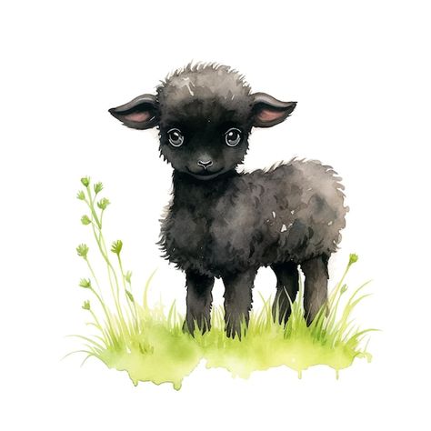 Cute black lamb watercolor paint art | Premium Vector #Freepik #vector #grass #animals-vector #black-sheep #sheep-cartoon Black Sheep Drawing, Black Sheep Cartoon, Black Sheep Art, Grass Animals, Black Sheep Art Paintings, Sheep Black And White, Black Sheep Watercolor, Vector Grass, Sheep With Black Faces