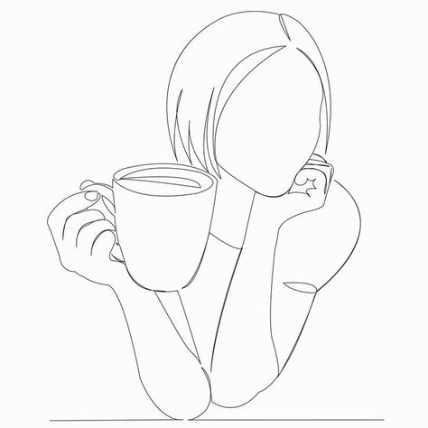 Hand Outline, Coffee Line, Redwork Patterns, Single Line Art, Face Line Drawing, Single Line Drawing, Milk Coffee, Face Lines, Coffee Girl