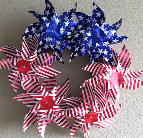 4th of July Pinwheel Wreath Pinwheel Wreath, 4th Of July Wreaths, Patriotic Diy, 4th July Crafts, July Ideas, Fourth Of July Decor, Patriotic Crafts, 4th Of July Celebration, 4th Of July Decorations