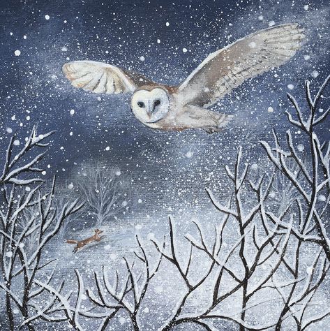 Lucy Grossmith, Rising Moon, Original Paintings For Sale, Winter Illustration, Painting Canvases, Wildlife Prints, Art Making, Owl Art, Winter Art