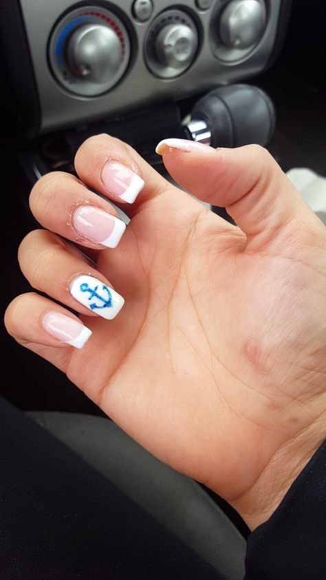 #summer #nails #anchor #frenchtips love my nails! Anchor Nails Designs, Sailor Nails Design, Yacht Nails, Cruise Nails Alaska, Nails For Alaska Cruise, Carribean Cruise Nail Ideas, Cruise Ship Nails, Alaska Cruise Nails, Alaska Nails