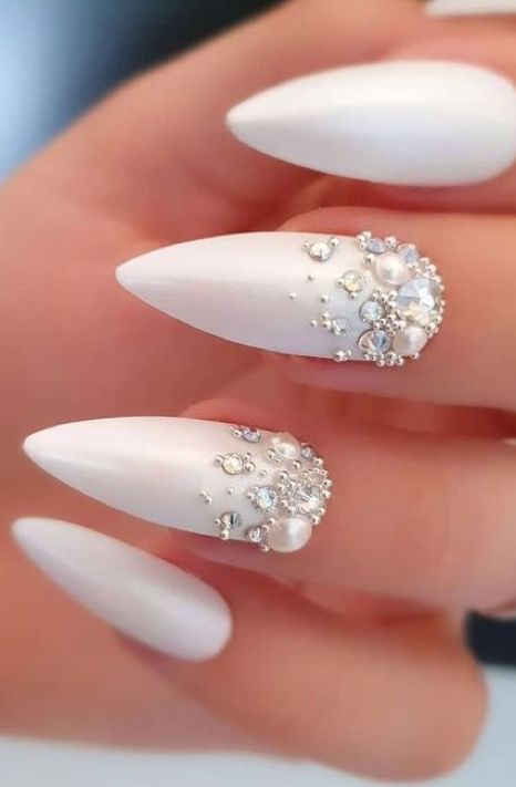 Nails For Wedding Guest, Wedding Nails With Glitter, Nail Designs For Brides, Wedding Nails Bride, Gelish Polish, Nails For Wedding, Ongles Bling Bling, Nails Bride, Wedding Nail Designs