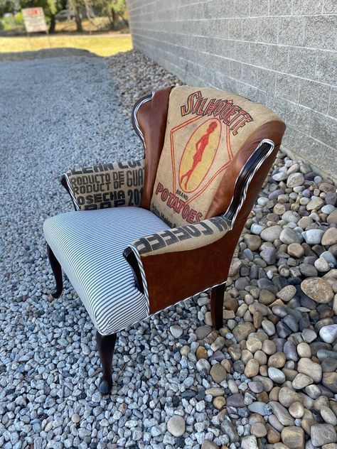 Painted Wingback Chair, Seaside Farmhouse, Cowhide Ideas, Printed Accent Chairs, Farmhouse Accent Chair, Plaid Chair, Clean Coffee, Sofa Makeover, Coffee Sack