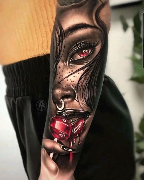 Tato Realis, Face Tattoos For Women, Chicano Tattoos Sleeve, Girl Face Tattoo, Girl Arm Tattoos, Chicano Style Tattoo, Men Tattoos Arm Sleeve, Chicano Tattoos, Cool Arm Tattoos