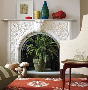 Decorate Fireplace, Unused Fireplace, Pretty Storage, White Fireplace, Leftover Paint, Faux Fireplace, Old Chairs, Fireplace Makeover, The Fireplace