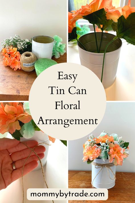 This easy DIY faux floral arrangement is perfect for wedding decor, baby showers, bridal showers, and even backyard picnics! It's also a great way to save money while styling your home for spring and summer! Check out the tutorial for secrets and tips to creating a beautiful, easy, and cheap DIY faux floral arrangement! #tincanupcycling #diyfloralarrangement #tincanplanter #diyhomedecor Floral Crafts Diy, Fake Floral Arrangements Diy, Faux Flower Arrangements Diy, Fake Flower Arrangements Diy, Fake Flowers Diy, Fake Flower Arrangements, Diy Arrangements, Faux Floral Arrangement, Faux Flower Arrangements