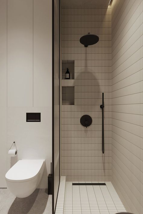 Tiny Modern Bathroom Ideas, All Black Small Bathroom, Bauhaus Bathroom Design, 2m2 Bathroom, Bathroom Bauhaus, Bauhaus Design Interior, Bauhaus Bathroom, Wallpaper Decor Ideas, Bathroom Inspo Interior Design