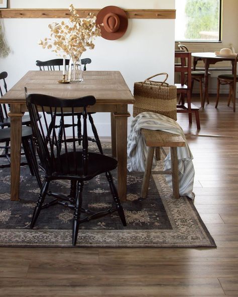 This space has become a place where we enjoy great food, laughs and to create long lasting memories. I knew we had to change it up with a… Dark Wood Rug, Wood Rug, Ornate Border, Farmhouse Area Rugs, Geometric Carpet, Open Field, Farmhouse Rugs, Classic Rugs, Rustic Brown