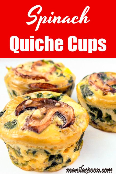 Completely gluten-free and low-carb is this healthy and delicious SPINACH QUICHE CUPS that everyone raves about. You can tweak the recipe to add your favorite vegetables! #spinachquichecups #spinachquiche #lowcarbquiche #spinachmushroomsquiche #lowcarbbreakfast #lowcarbbrunch #ketofriendlybreakfast Appetizer Tarts, Fancy Mushrooms, Hypoglycemic Diet, Vegetable Quiche Recipes, Quiche Cups, Low Carb Quiche, Quiche Recipes Easy, Spinach Quiche, Mini Quiches