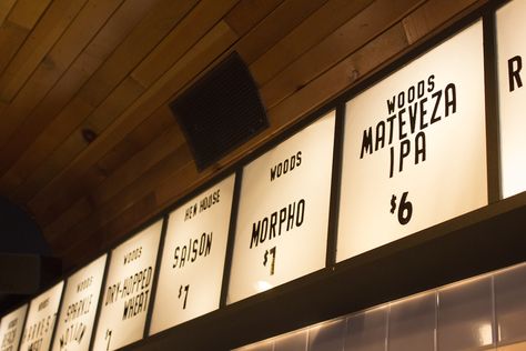 Brewery Signage, Taproom Ideas, Brewery Interior, Sport Bar Design, Menu Design Layout, Environmental Graphics Signage, Menu Board Design, Restaurant Signage, Room Signage