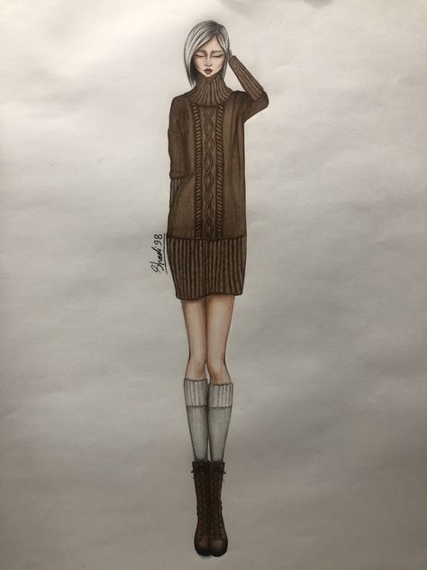 Knitwear Illustration Fashion Sketches, Fashion Illustration Knitwear, Knit Sketch, Knitwear Illustration, Knit Illustration, Knitwear Fashion Design, Knitted Dress Outfit, Croquis Fashion, Fashion Illustration Tutorial