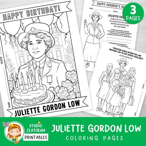 Juliette Gordon Low, Educational Coloring Pages, Founders Day, Daisy Girl Scouts, Birthday Activities, Craft Activity, Coloring Pages For Girls, Girl Scout, Color Activities