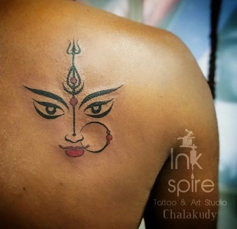 Durga Tattoo Design, Durga Tattoo, Maa Tattoo Designs, Maa Tattoo, Couple Tat, Kali Tattoo, Hindu Tattoos, Dark Whimsical, Wife Tattoo