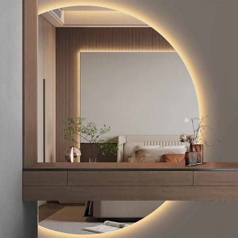 Amazon.com: 3 Color Led Mirror, Dimmable Bathroom Mirror, 33 * 47in/84 * 120cm Half Moon Decorative Wall Mirror, Backlit Makeup Mirror for Bedroom Entryway, Explosion Proof : Home & Kitchen Backlit Bathroom Mirror, Mirror For Bedroom, Lighted Wall Mirror, Wall Panels Bedroom, Wall Panel Design, Decorative Wall Mirror, Backlit Mirror, Entryway Mirror, Bath Mirror