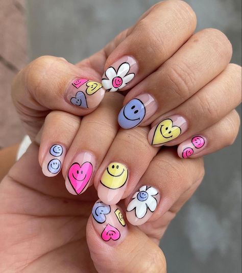 1st Birthday Nails, Hello Nails, Hippie Nails, Happy Nails, Bright Nails, Nails For Kids, Spring Nail Art, Spring Nail, Girls Nails