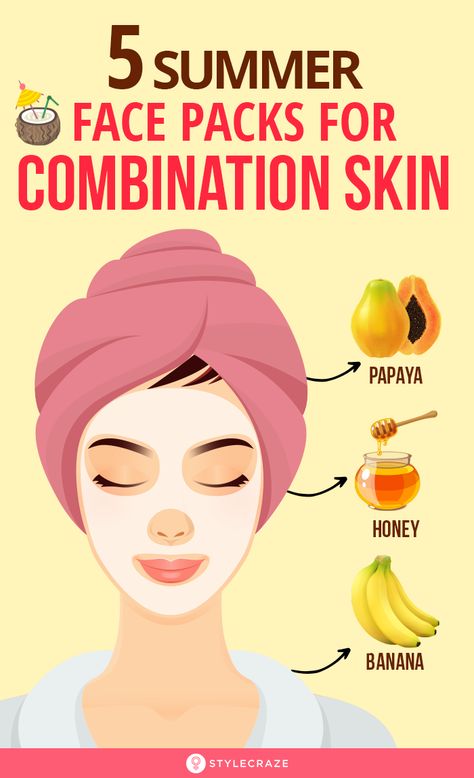 5 DIY Homemade Summer Face Packs For Combination Skin: Summers are difficult for those with oily skin, as on the one hand you want to reduce the sweat and oiliness, but also want to take care of the dryness.It may be a little difficult to find products that are specifically created for combination skin. A good way to work with your skin is to try and use some homemade mixes that will soothe the skin while taking care of the problem areas. #Skincare #SkincareTips #Beauty #FacePack #Summer Combination Skin Routine Natural, Combination Skin Face Pack, Diy Cleanser For Combination Skin, Face Masks For Combination Skin, Summer Face Mask Skin Care, Diy Facial Scrub For Sensitive Skin, Summer Face Care Routine, Summer Face Pack, Face Pack For Combination Skin