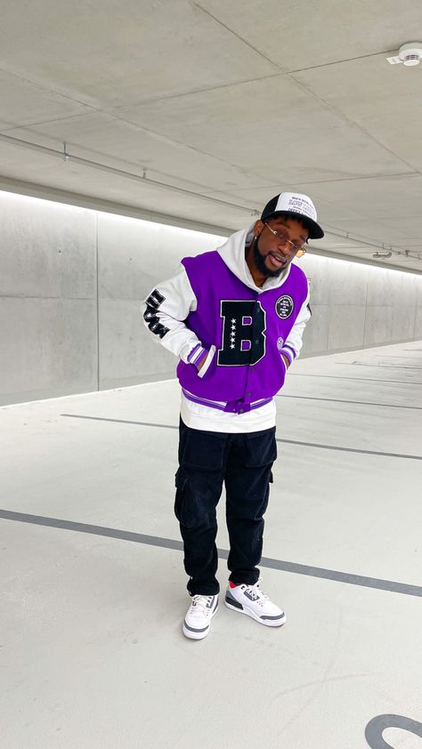 #varsityjacket #collegejacket #purplejacket #boohooman #parking lot #instagramfotoidea Purple Varsity Jacket, Parking Lot, Fashion Inspo Outfits, Varsity Jacket, Fashion Inspo, Take That, Purple, How To Wear, Quick Saves