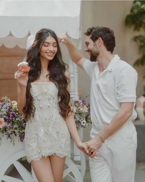 The Wedding Post on Instagram: "Bridal Brunch Look with boo for @alannapanday 🤍😍! #twiningandwinning 🔥.. 📷 @thehouseontheclouds HMU: @dollyouup_bys Outfit: @kimkassascouture . . . . . . #bridalbrunch #bridalmakeup #whitedress #indianbrides #alanapandey #ananyapandey #whiteparty #destinationwedding #christianwedding #bridalgoals #weddingbruch #whitedecor #whiteweddingdecor" Alanna Panday Wedding Outfit, Alanna Panday Wedding, Alanna Panday, Shower Dress For Bride, White Bridal Shower Dress, Saree Hairstyles, Pre Wedding Party, Wedding Couple Poses Photography, Bridal Shower Brunch