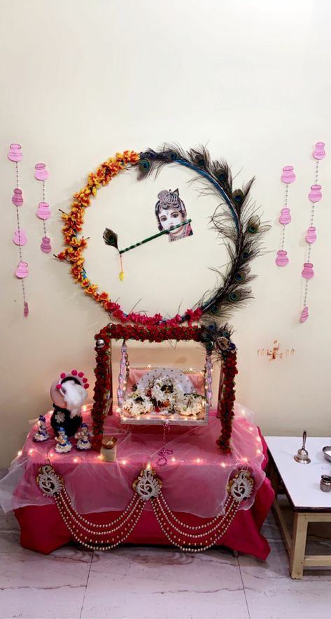 Decoration Idea For Krishna Janmashtami, Krishn Janmashtmi Decorations, Jhaki Decoration For Janmashtami, Wall Decoration Ideas For Janmashtami, Decoration Ideas For Janamashtmi, Kanhaji Decoration At Home, Laddu Gopal Janmashtami Decoration, Krishna Janam Decoration, Diy Janamashtmi Decoration Ideas