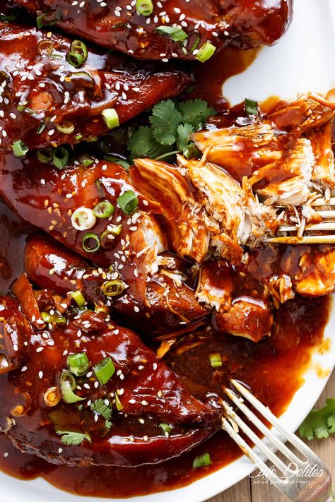 Slow Cooker Asian Glazed Chicken - Cafe Delites Asian Slow Cooker, Asian Slow Cooker Recipes, Asian Glazed Chicken, Slow Cooker Chinese, Slow Cooker Asian Chicken, Asian Chicken Thighs, Chinese Style Chicken, Low Fat Chicken Recipes, Glazed Chicken Breast