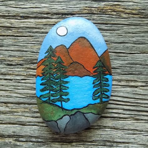 Mountain Sunset Painting, Peace Painting, Stone Art Painting, Painted Rocks Kids, Painted Rocks Craft, Painted Rocks Diy, Rock Painting Ideas Easy, Rock Painting Patterns, Paint Rock