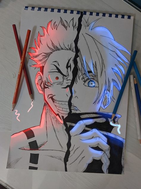 Jujitsu Kaisen Art Gojo And Sukuna Drawing, Anime Guy Sketch Pencil, Sukuna Sketch Pencil, Anime Sketch Colored, Sukuna Drawing Sketch, Gojo Drawing Sketch, Anime Guy Drawing, Good Sketches, Sukuna Sketch