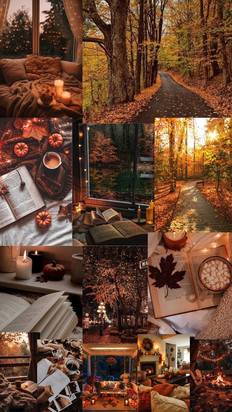 Fall And Winter Wallpaper, October Autumn Wallpaper, October Phone Wallpaper Aesthetic, Fall Book Aesthetic Wallpaper, October Vision Board Aesthetic, Fall Wallpaper Aesthetic Collage, Halloween Vision Board, Cozy Background Aesthetic, October Wallpaper Ipad