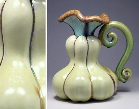 Kate Malone Lady gourd Kate Malone, Ceramic Pitchers, Heart Pottery, Ceramics Glaze, Ceramic Vessels, Organic Ceramics, Ceramic Artwork, Painted Gourds, Pottery Pitcher