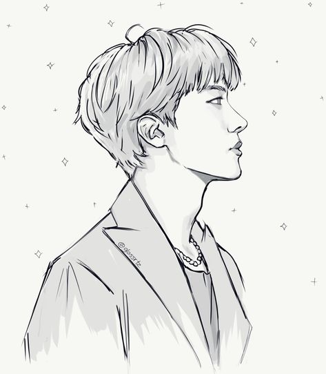 Jhope Drawing Sketch, Jhope Outline Drawing, Hobi Sketch, J Hope Drawing, Jhope Drawing, Hope Drawing, Line Art Lesson, Cute Sketches, Kpop Drawings