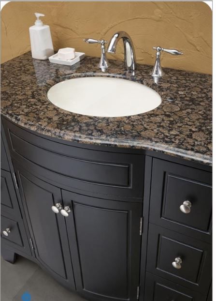 looking for cabinet colors to match Baltic Brown Counter tops in kitchen Granite With Black Cabinets, Brown Granite Bathroom, Baltic Brown Granite, Dark Brown Kitchen, Brown Countertop, Brown Granite Countertops, Granite Bathroom Countertops, Grey Bathroom Cabinets, Dark Gray Bathroom