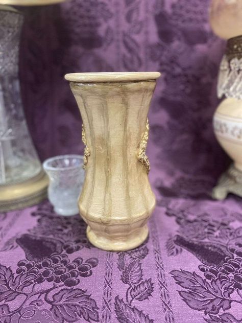 Custom Stained Glass Vase Floral Antiqued Decoupage https://www.stylin-spirit.com/products/glass-vase-floral-antiqued Stylin Spirit #Hot Stained Glass Vase, Painted Glass Vases, Custom Stained Glass, White Paint, White Paints, Decorative Painting, Glass Bottles, Decorative Pieces, Stained Glass