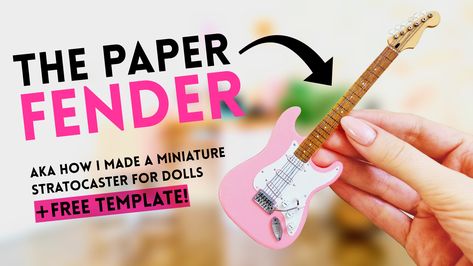 Simplystella Miniatures: Miniature ELECTRIC GUITAR for BARBIE dolls | Make ... Barbie Music, Miniature Guitars, Diy Doll Miniatures, Paper Supplies, Handmade Miniatures, Fender Stratocaster, Ag Dolls, Guitar Strap, Monster High Dolls