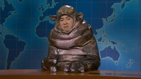 SNL: Bowen Yang Channels Chappell Roan as Moo Deng the Baby Hippo Hippo Costume, Bowen Yang, Snl Weekend Update, Colin Jost, Jim Gaffigan, Maya Rudolph, Weekend Update, Culture Media, Andy Samberg