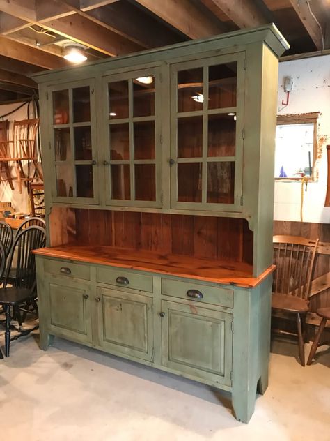 Green Hutch Makeover, Redone Buffet, Kitchen Hutch Ideas, Hutch Redo, Rustic Hutch, Hutch Furniture, Hutch Ideas, Farmhouse Hutch, Painted Hutch